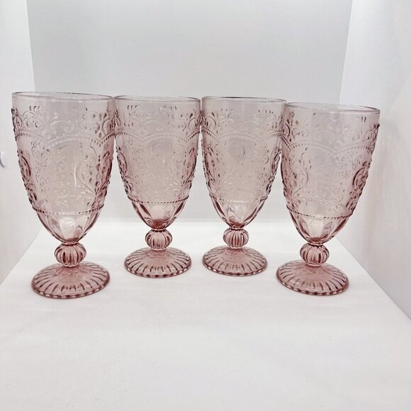 The Pioneer Woman Amelia Glasses Set of 4 Rose coloured Goblets - Picture 1 of 8
